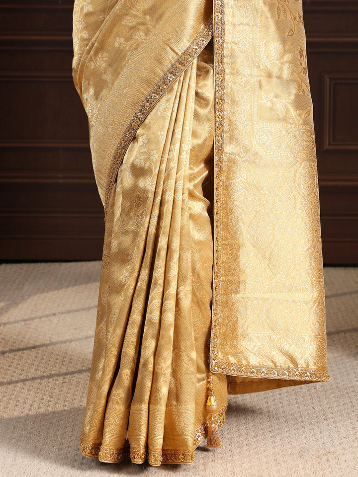 Libas Art Golden Woven Design Silk Blend Saree with Potli Bag