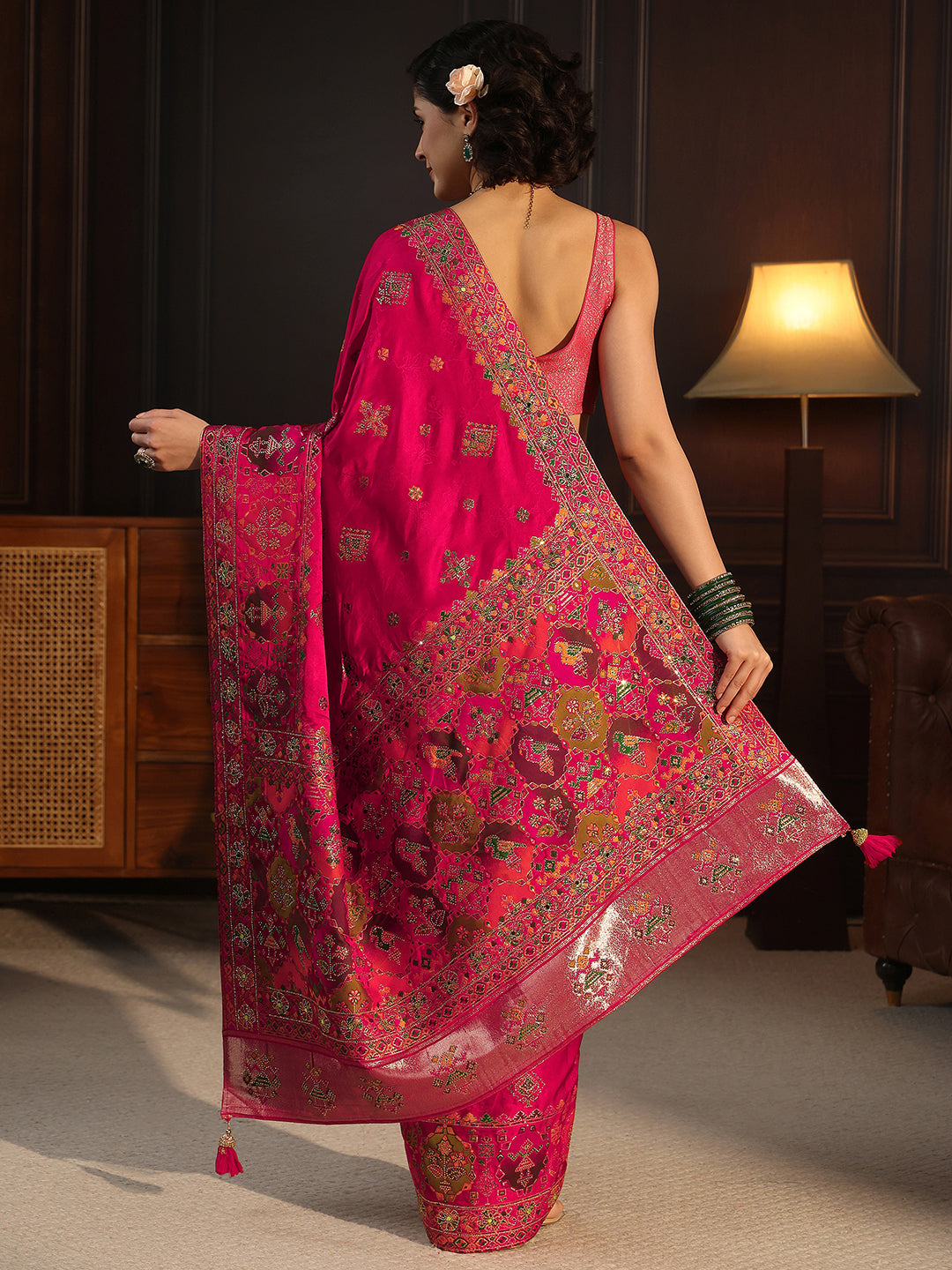 Libas Art Pink Ethnic Woven Design Silk Blend Saree