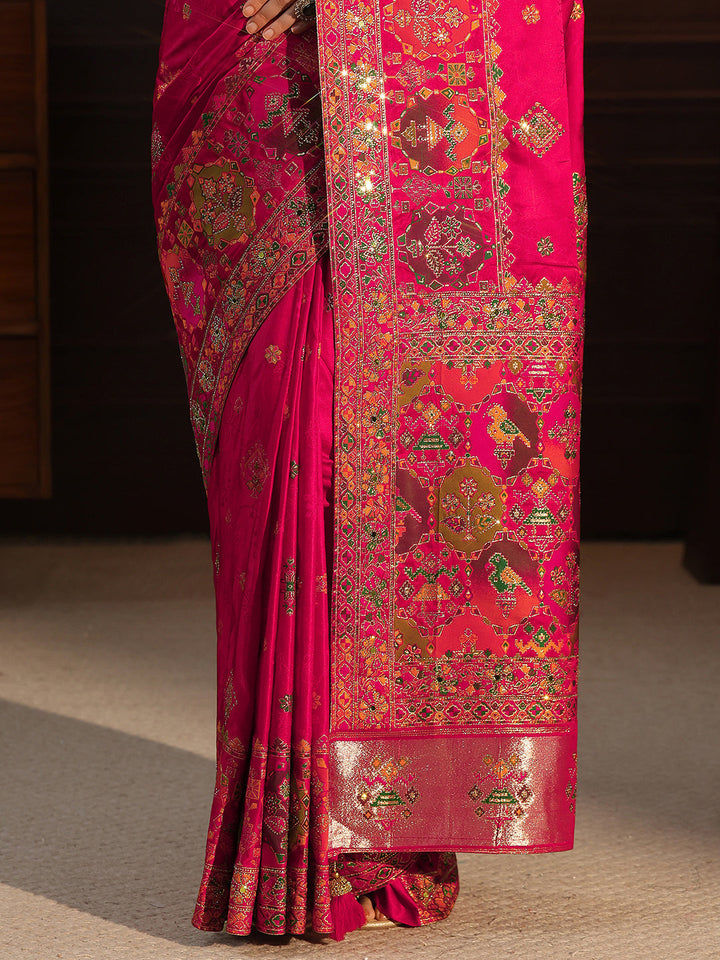 Libas Art Pink Ethnic Woven Design Silk Blend Saree