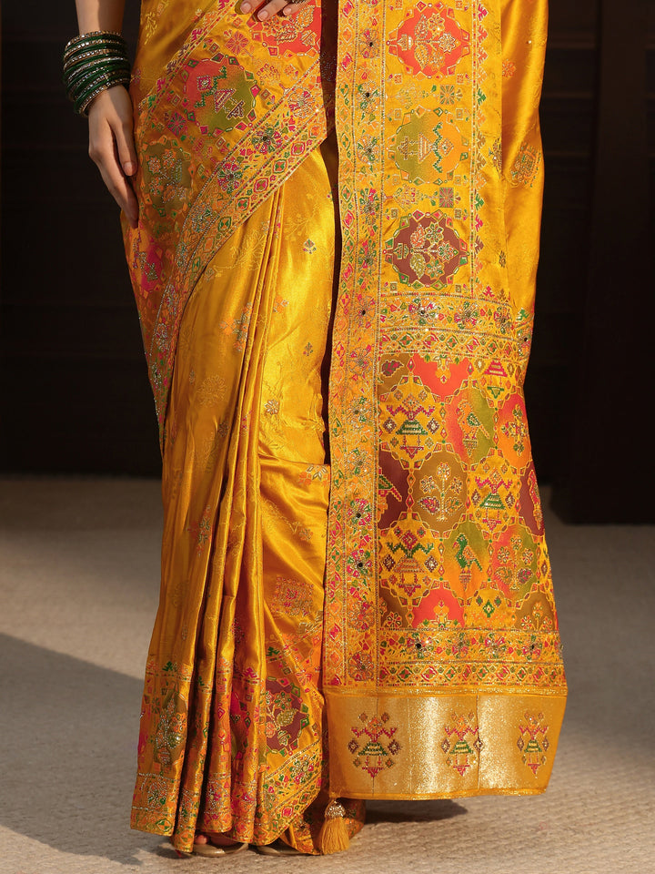 Libas Art Mustard Woven Design Silk Blend Saree with Embellished Patola Pallu