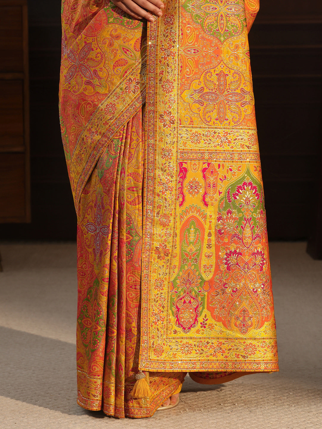 Libas Art Mustard Ethnic Woven Design Silk Blend Saree