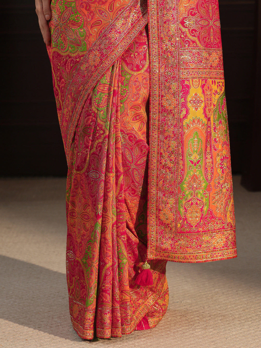 Libas Art Pink Ethnic Woven Design Silk Blend Saree