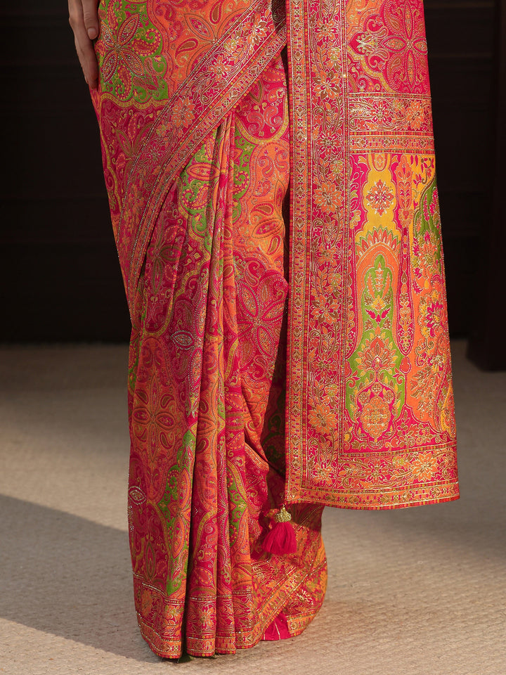 Libas Art Pink Ethnic Woven Design Silk Blend Saree