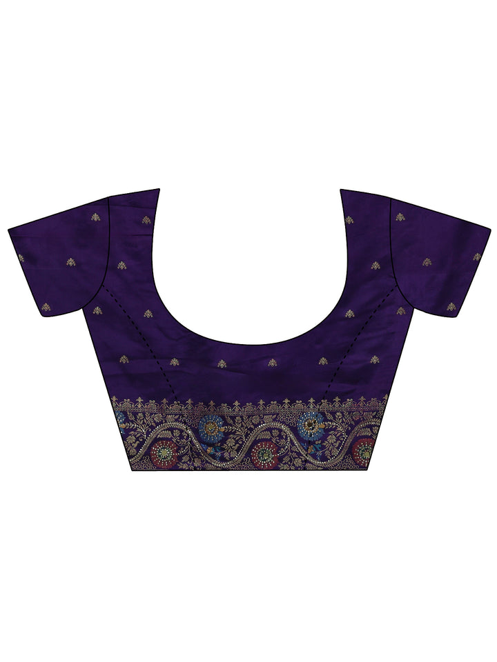 Libas Art Purple Floral Woven Design Satin Saree