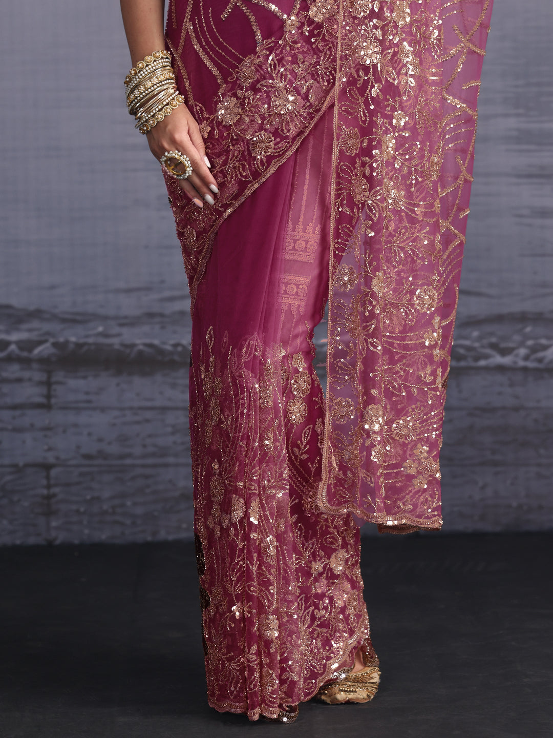 Libas Art Lavender Sequin Embellished Net Saree
