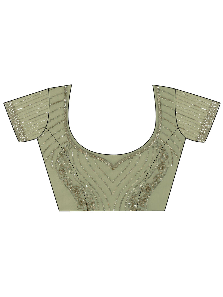 Libas Art Sage Green Sequin Embellished Net Saree