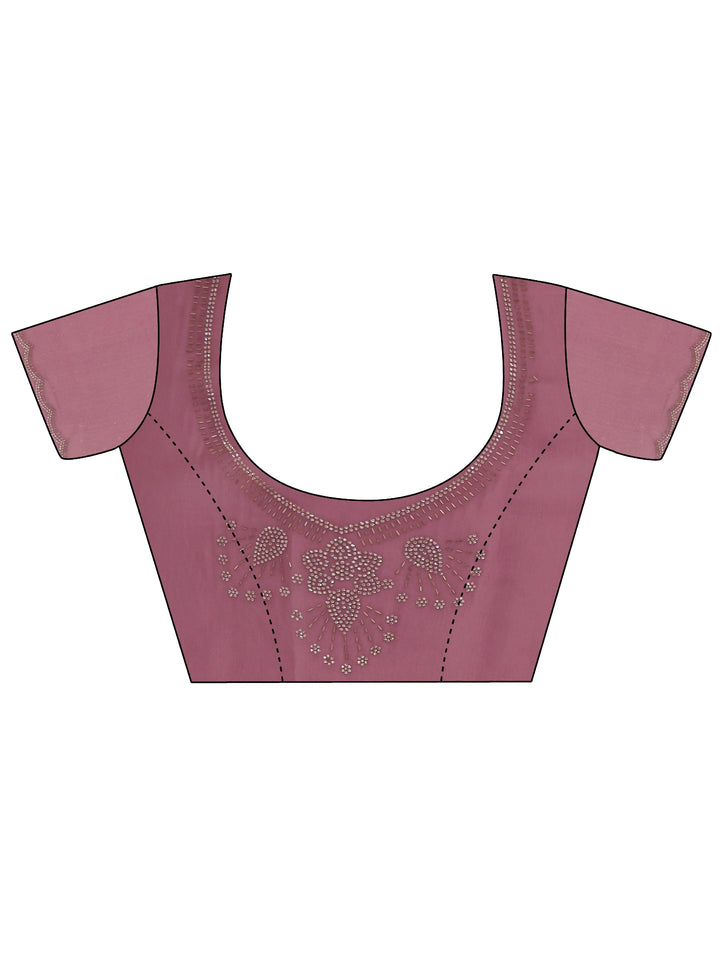 Libas Pink Stone Work Embellished Tissue Saree with Scalloped Border