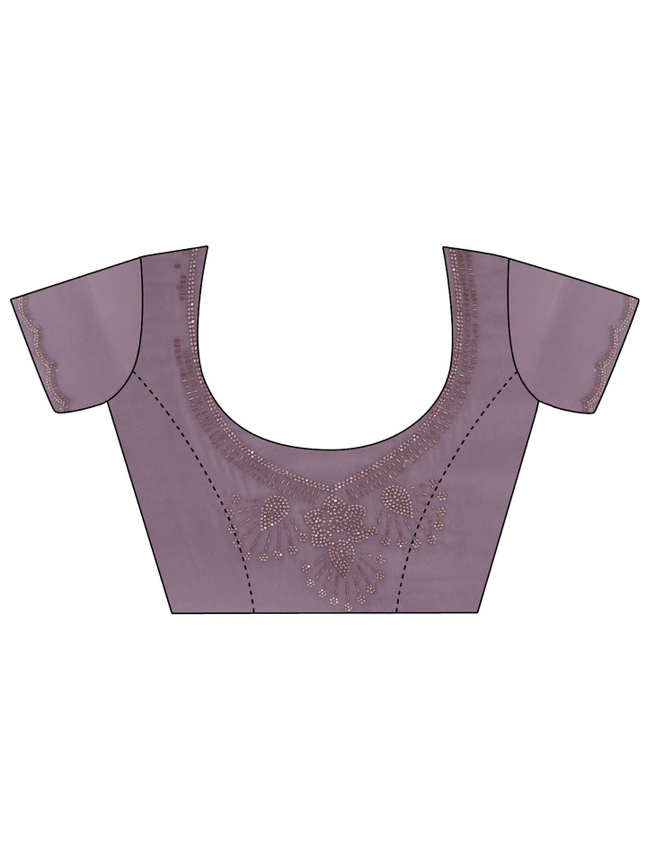 Libas Lilac Stone Work Embellished Tissue Saree with Scalloped Border