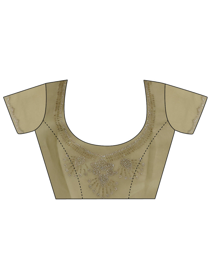 Libas Green Stone Work Embellished Tissue Saree with Scalloped Border