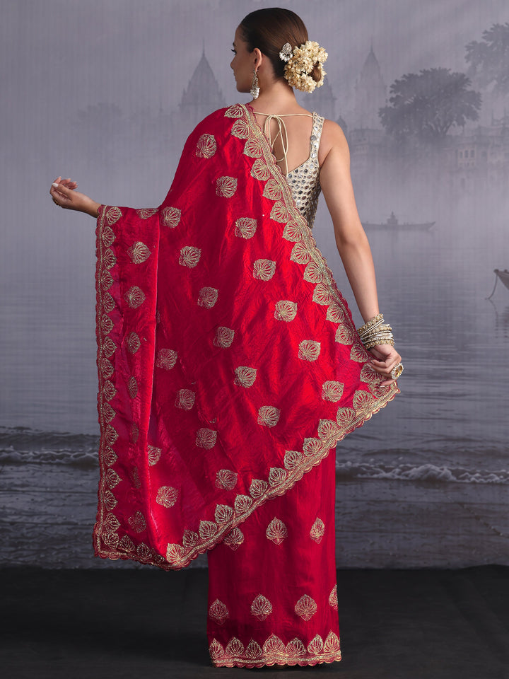 Libas Rani Pink Ethnic Embroidered Stone Work Tissue Saree