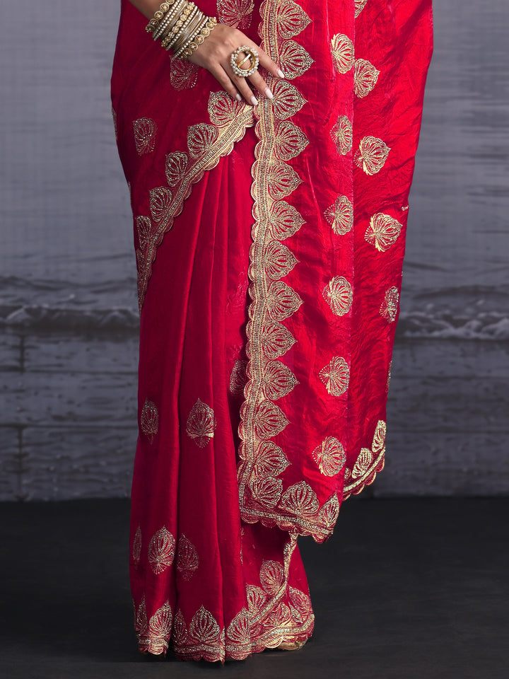 Libas Rani Pink Ethnic Embroidered Stone Work Tissue Saree