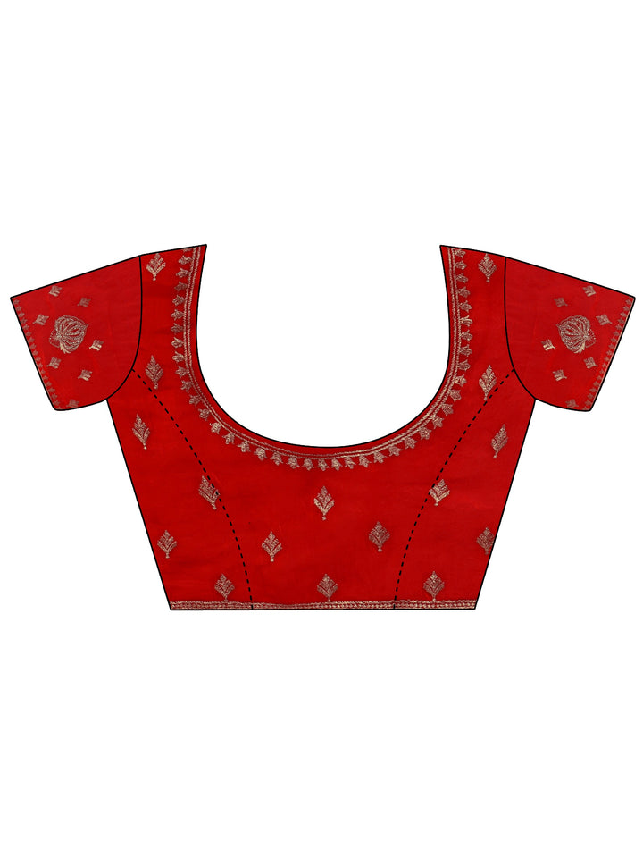 Libas Vermilion Red Ethnic Embroidered Stone Work Tissue Saree