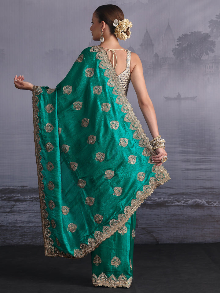 Libas Sea Green Ethnic Embroidered Stone Work Tissue Saree