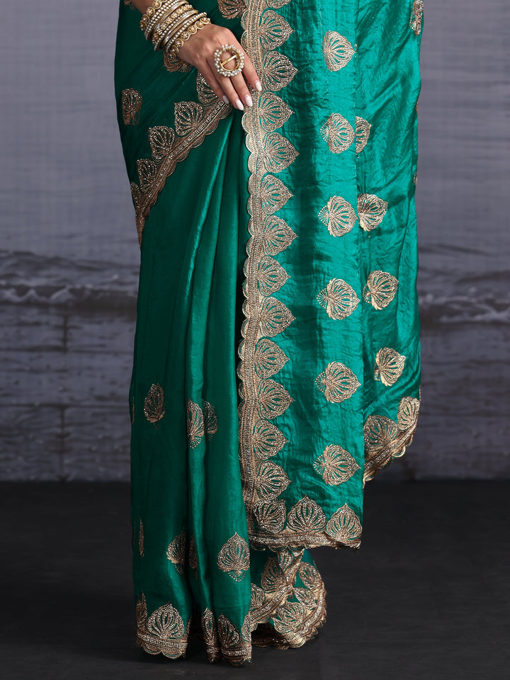 Libas Sea Green Ethnic Embroidered Stone Work Tissue Saree