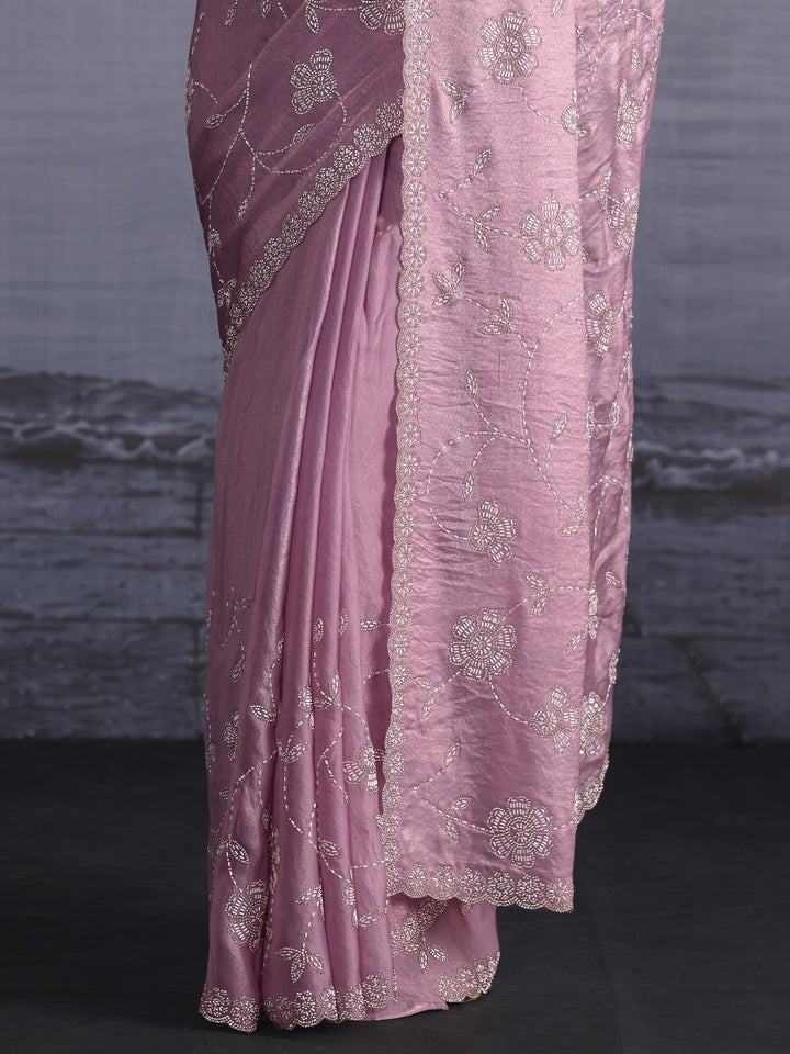 Libas Art Lavender Stone Work Embellished Tissue Saree