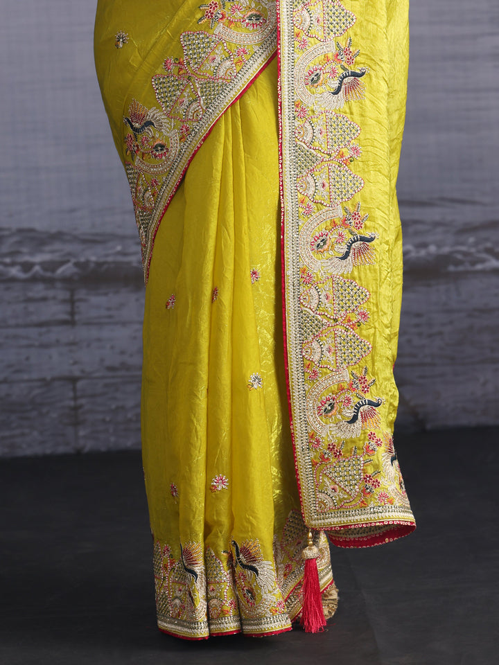 Libas Art Green Ethnic Embroidered Tissue Saree