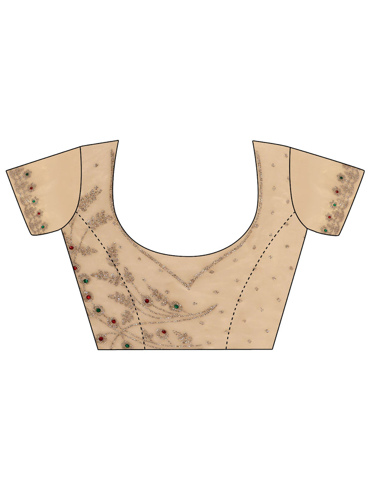 Libas Golden Tissue Saree with Embellished Scalloped Border