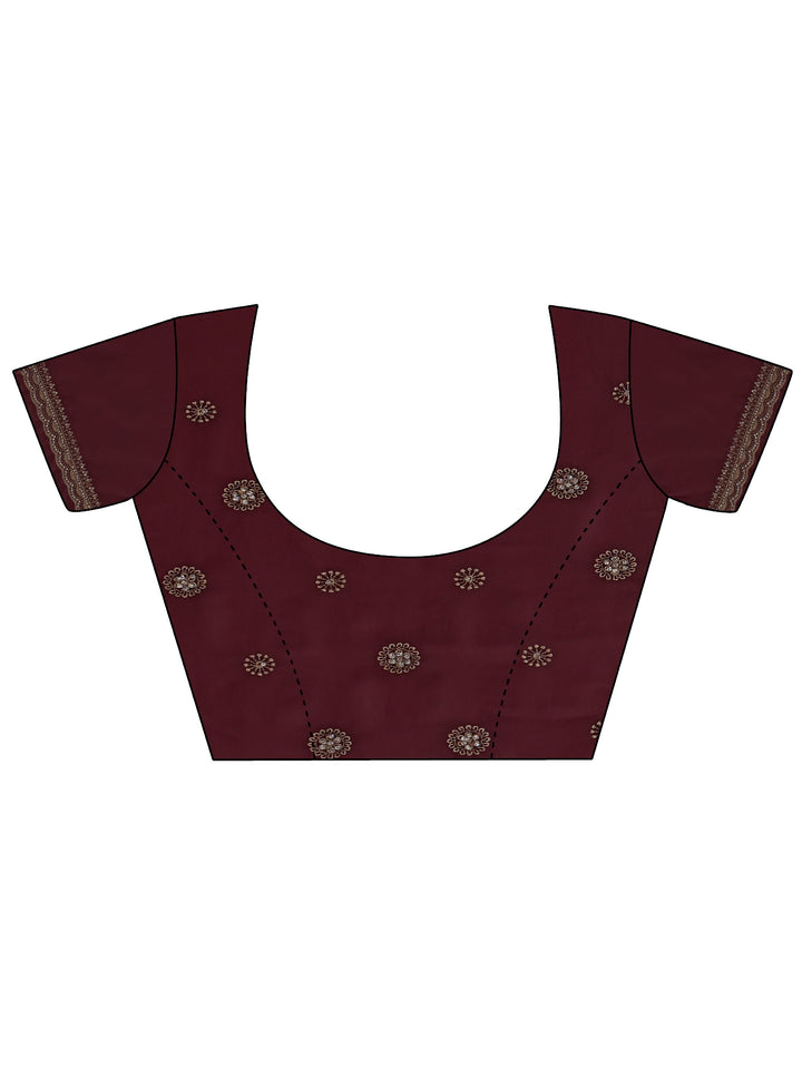 Libas Art Maroon Floral Embroidered Georgette Saree with Stone Work