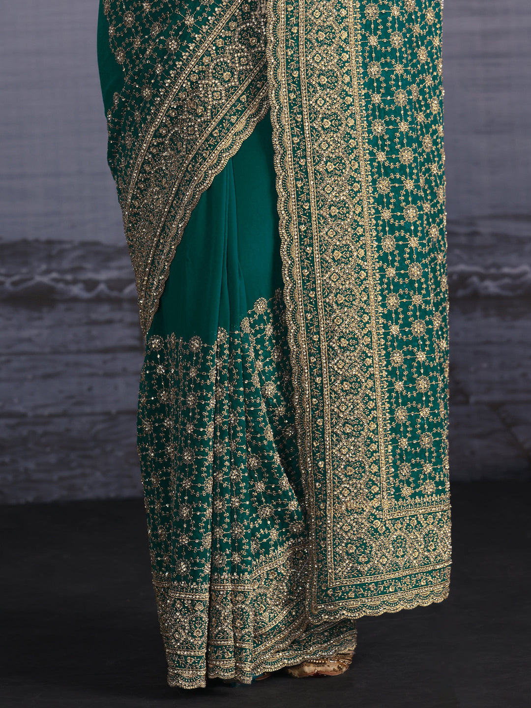 Libas Art Blue Floral Embroidered Georgette Saree with Stone Work