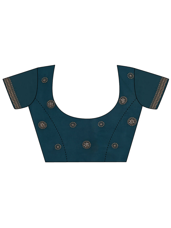 Libas Art Blue Floral Embroidered Georgette Saree with Stone Work