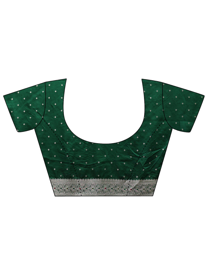 Libas Pink and Green Woven Design Satin Saree with Stone Work