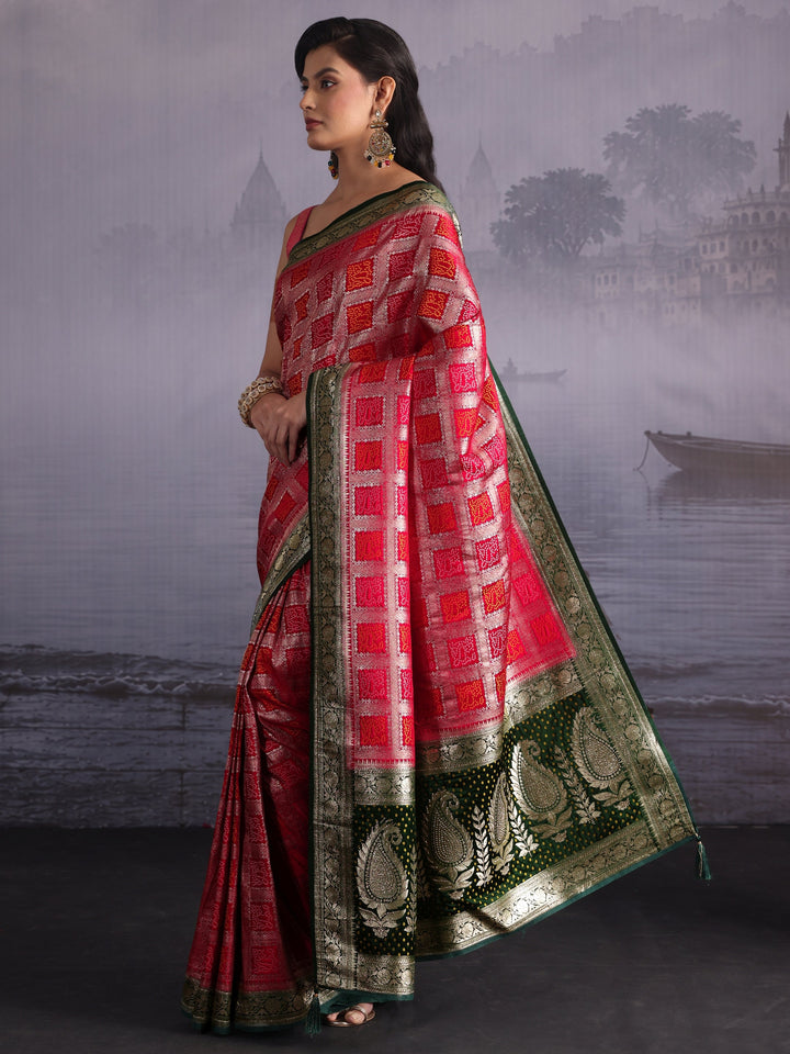 Libas Rani Pink Gharchola Silk Blend Saree with Paisley Weave Pallu