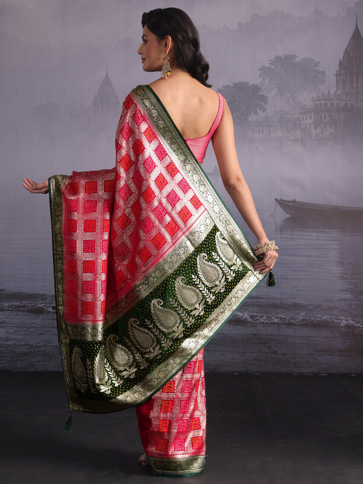 Libas Rani Pink Gharchola Silk Blend Saree with Paisley Weave Pallu