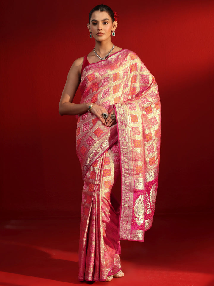 Libas Peach Gharchola Stone Work Silk Blend Saree