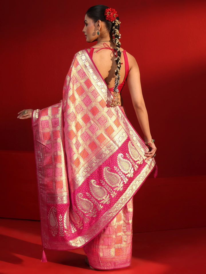 Libas Peach Gharchola Stone Work Silk Blend Saree