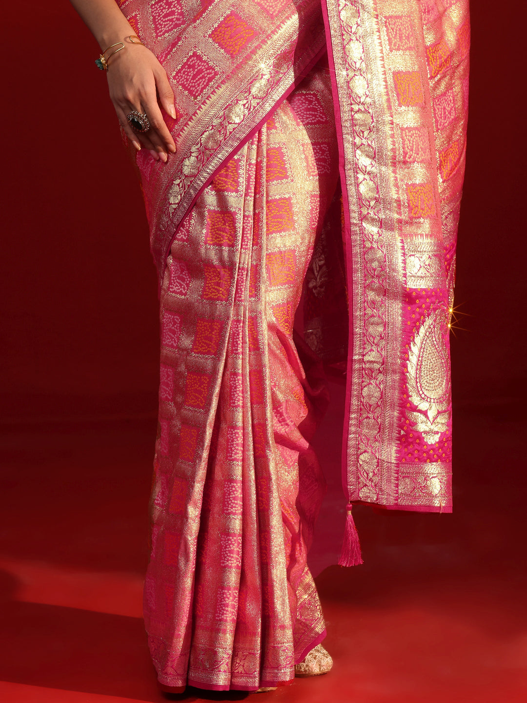 Libas Peach Gharchola Stone Work Silk Blend Saree