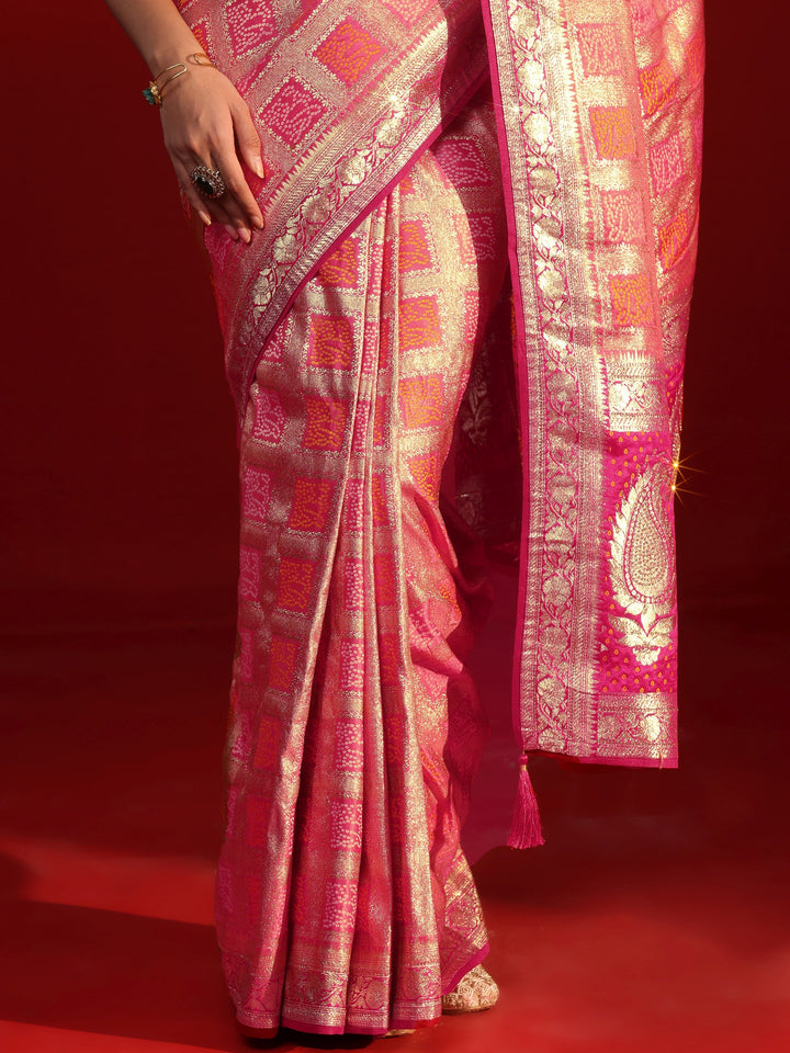 Libas Peach Gharchola Stone Work Silk Blend Saree