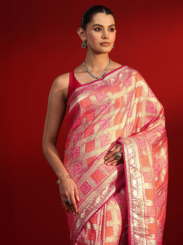 Libas Peach Gharchola Stone Work Silk Blend Saree