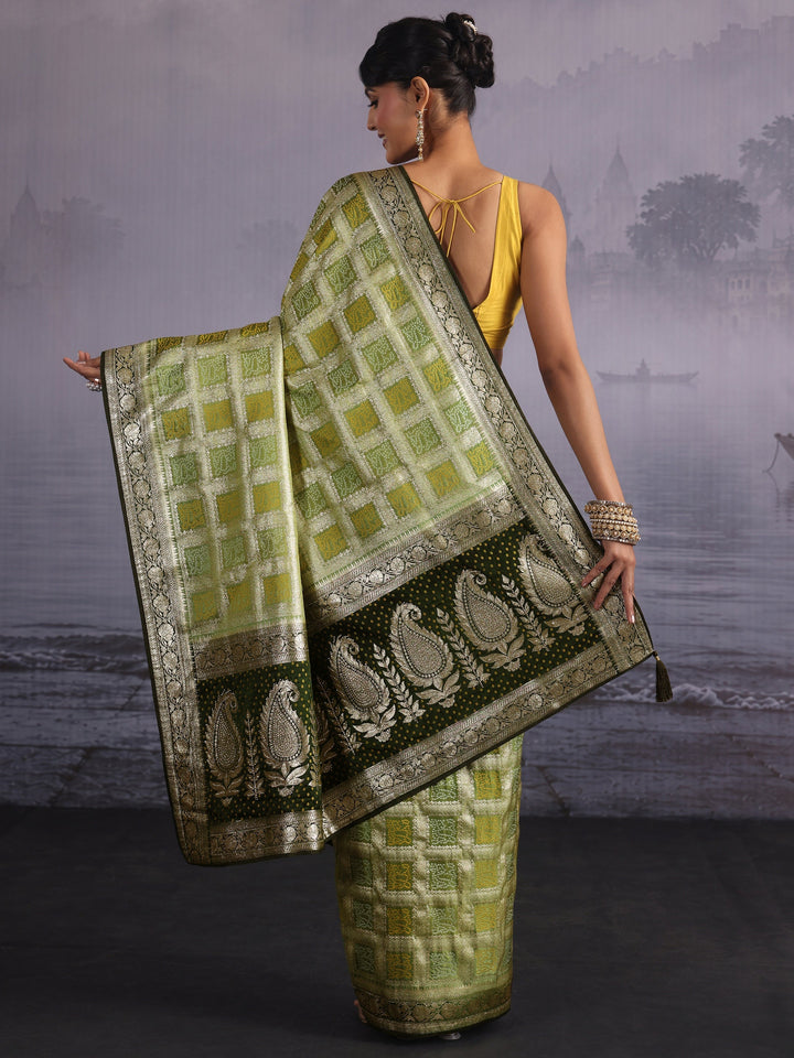 Libas Henna Green Gharchola Silk Blend Saree with Paisley Weave Pallu