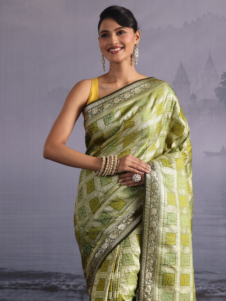 Libas Henna Green Gharchola Silk Blend Saree with Paisley Weave Pallu