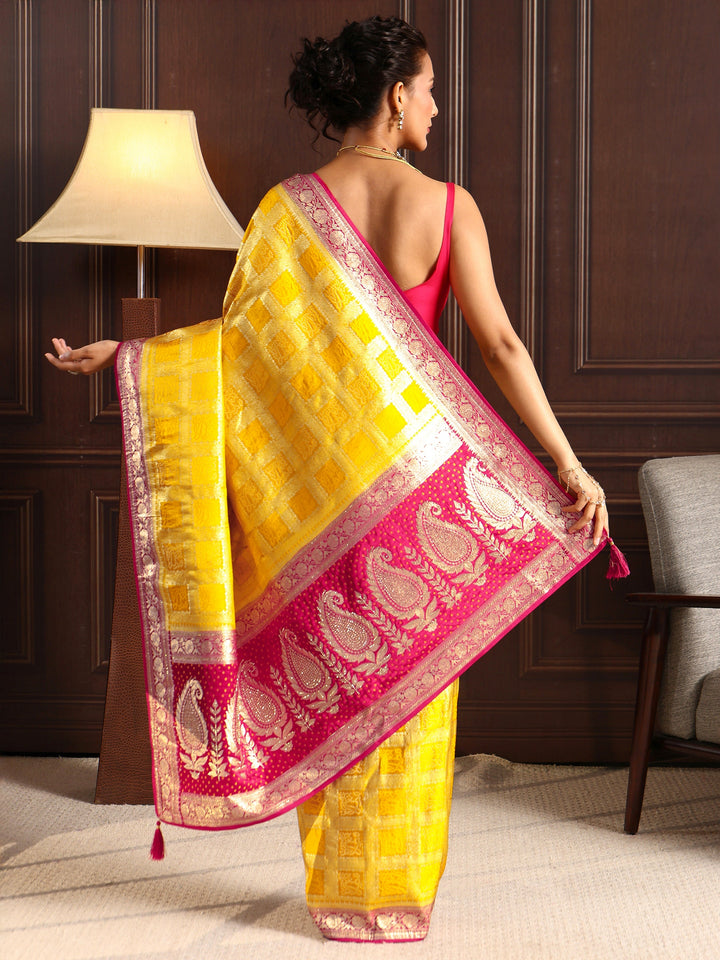 Libas Yellow Gharchola Silk Blend Saree with Paisley Weave Pallu