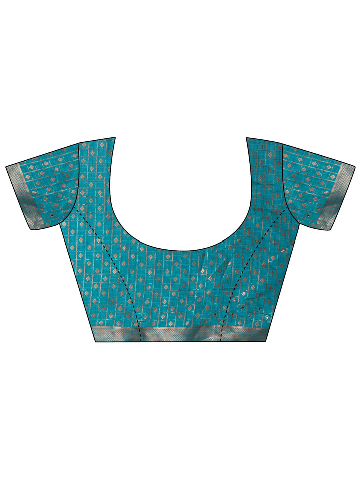 Libas Turquoise Blue Woven Design Mirror Work Silk Blend Saree