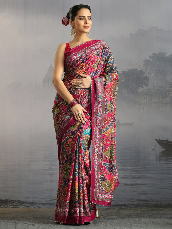 Libas Multicolour Printed Silk Blend Saree