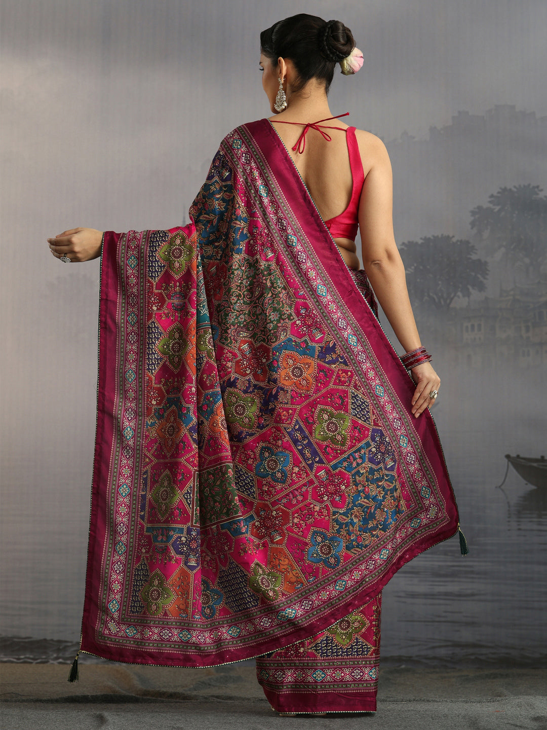 Libas Multicolour Printed Silk Blend Saree
