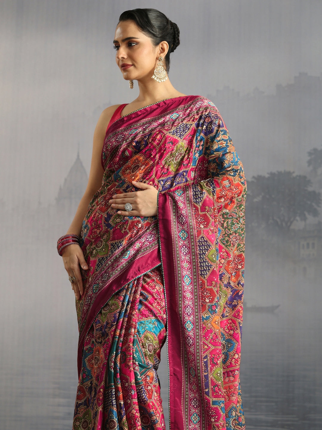 Libas Multicolour Printed Silk Blend Saree