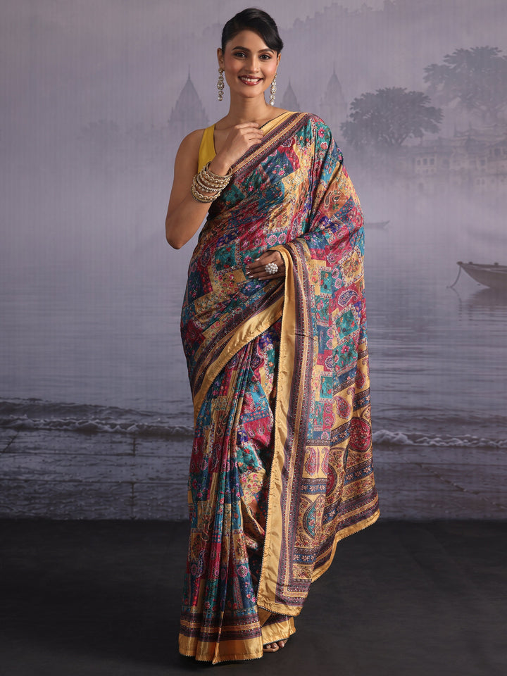 Libas Multicolour Printed Sequin Silk Blend Saree
