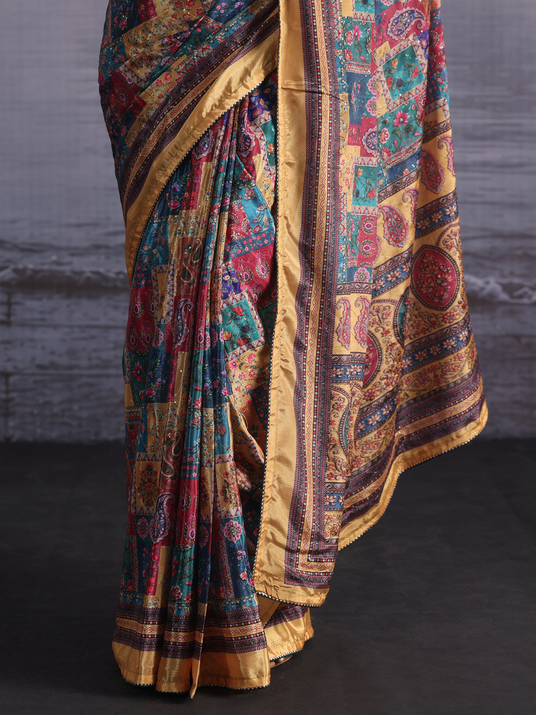Libas Multicolour Printed Sequin Silk Blend Saree