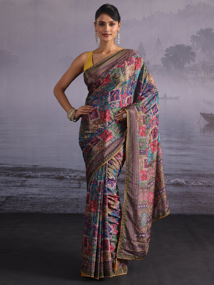Libas Multicolour Printed Sequin Silk Blend Saree