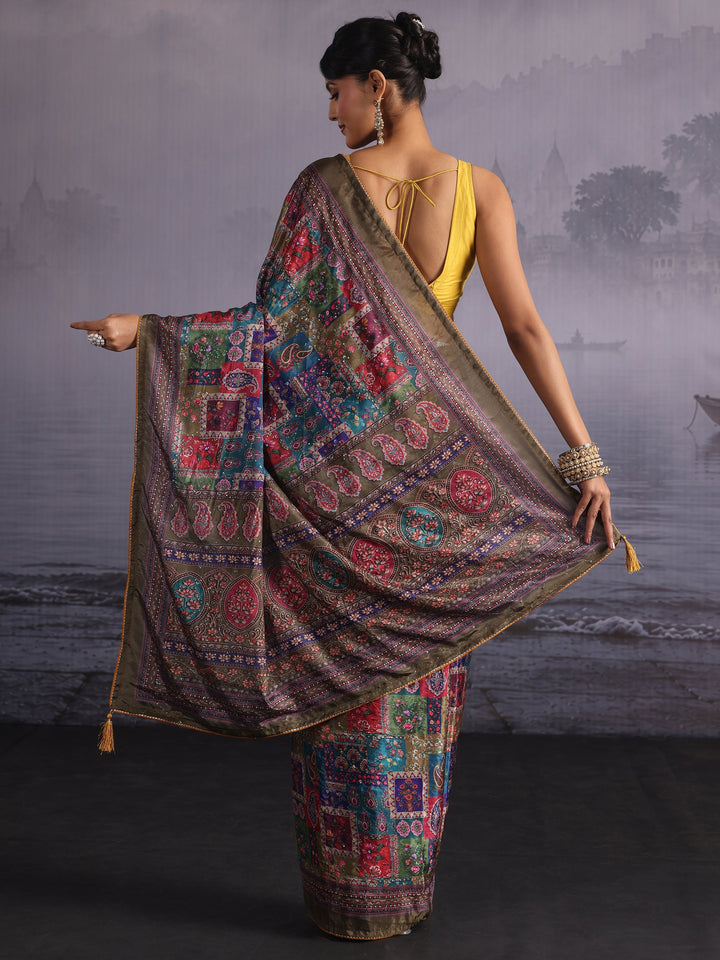Libas Multicolour Printed Sequin Silk Blend Saree