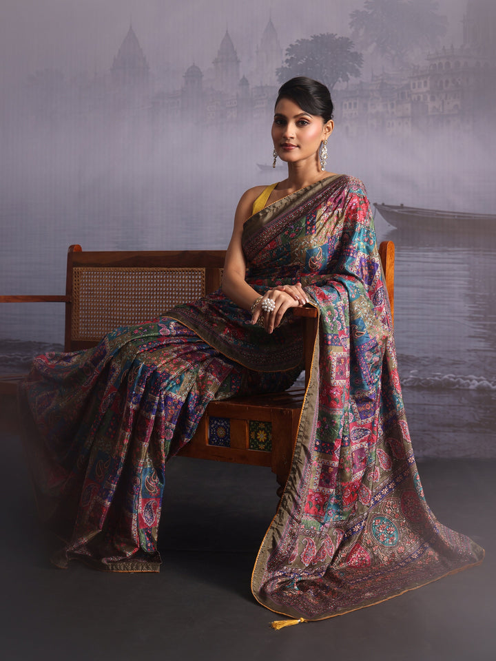 Libas Multicolour Printed Sequin Silk Blend Saree