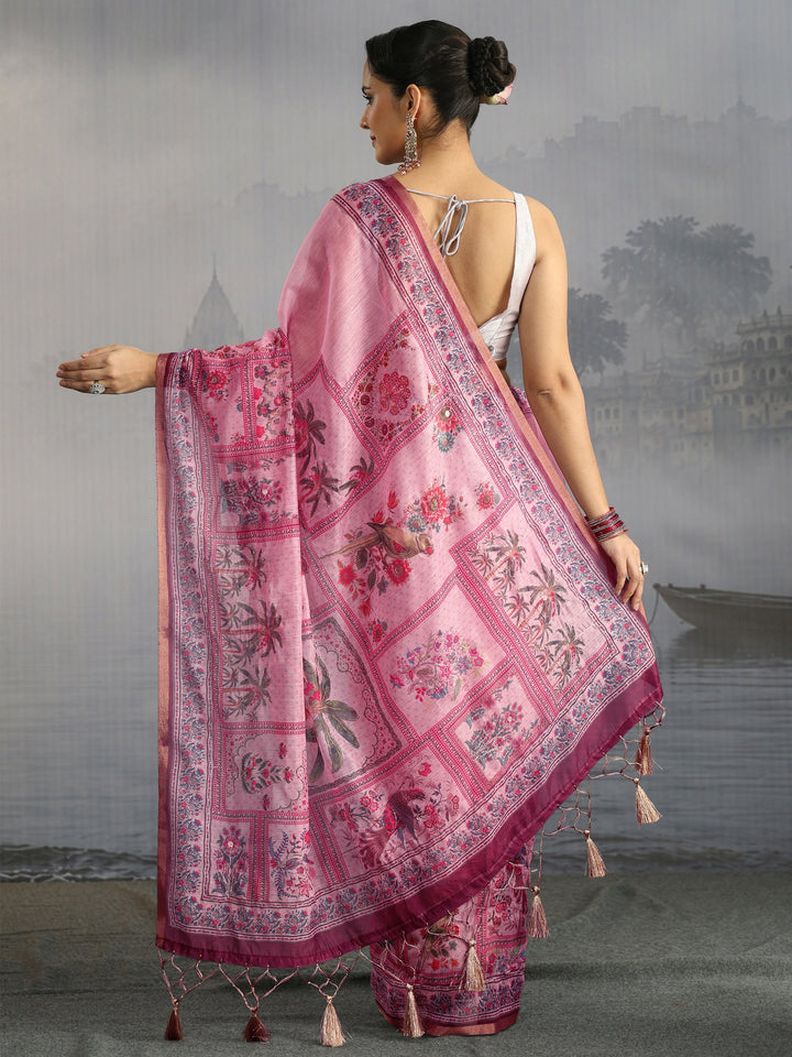 Libas Lilac Printed Silk Blend Saree