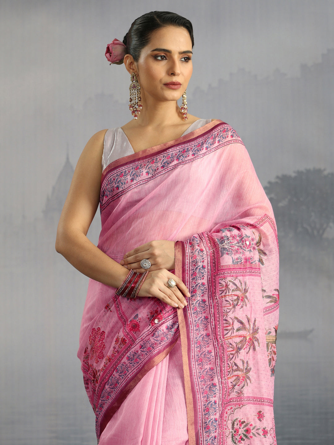 Libas Lilac Printed Silk Blend Saree