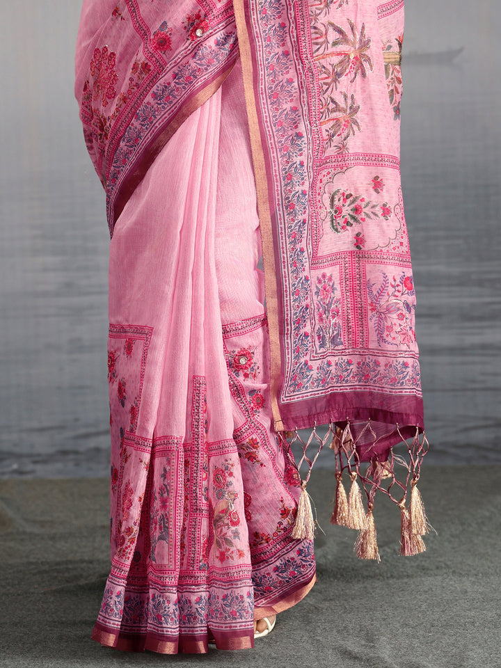Libas Lilac Printed Silk Blend Saree