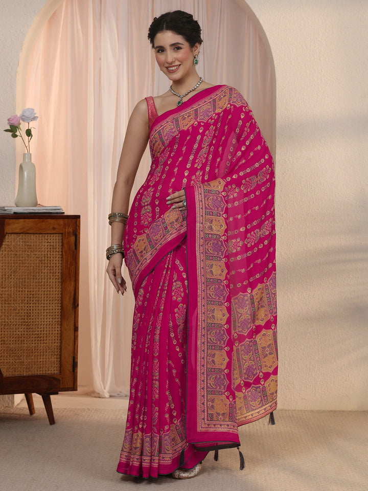 Libas Pink Ethnic Printed Georgette Saree