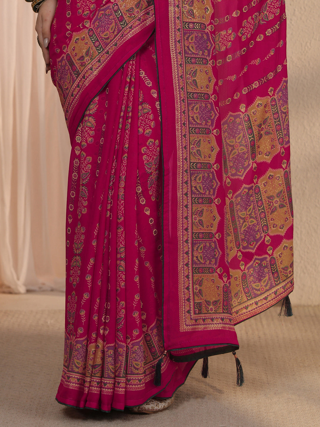 Libas Pink Ethnic Printed Georgette Saree