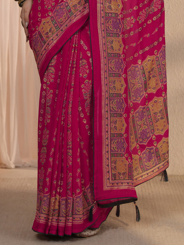 Libas Pink Ethnic Printed Georgette Saree